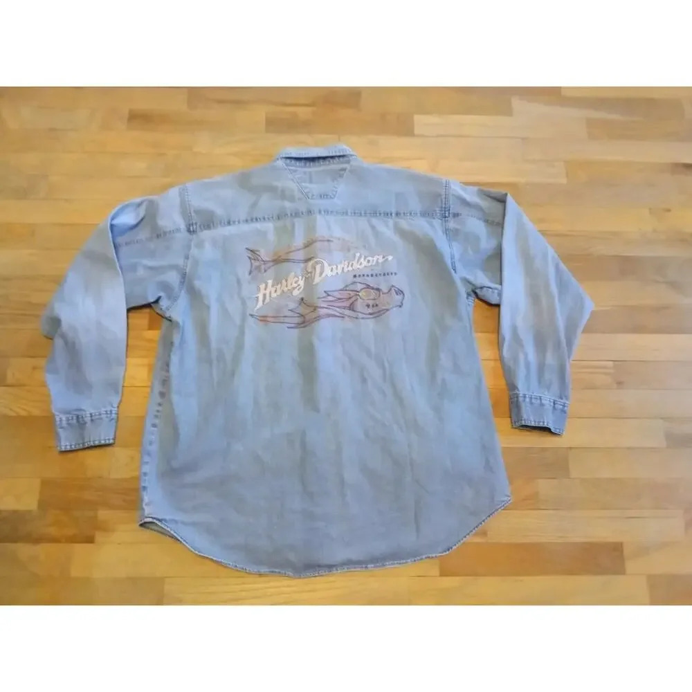 Harley Davidson Road Hog Denim Jean Jacket Size 2XL XXL Embroidered